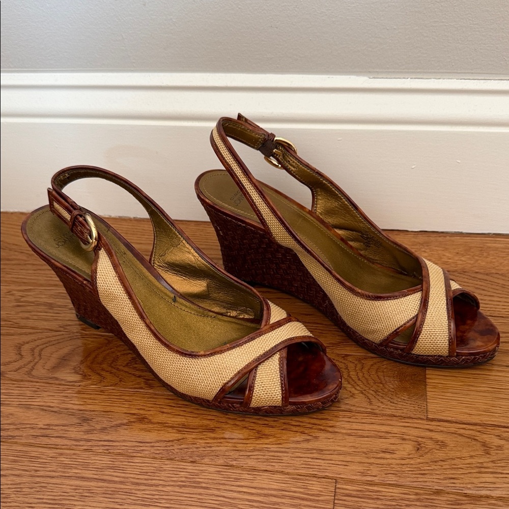 Circa Joan & David Women’s Beige and Brown Wedge Slingback Sandals